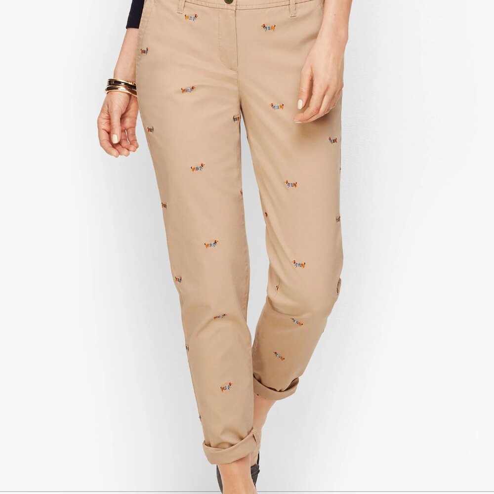 Talbots Women's The Weekend Chino Pants Size 14 NWT Beige Dachshund Dog Print - Picture 11 of 11